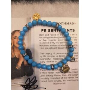 NWT Freida Rothman Turquoise Blue Peace Beaded Stretch Bracelet Signed FR New!